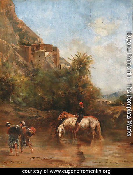 Horses watering, North Africa