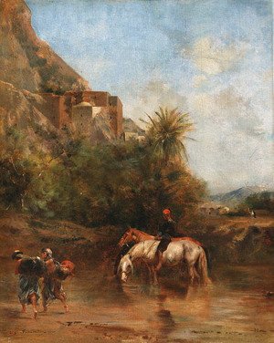 Horses watering, North Africa
